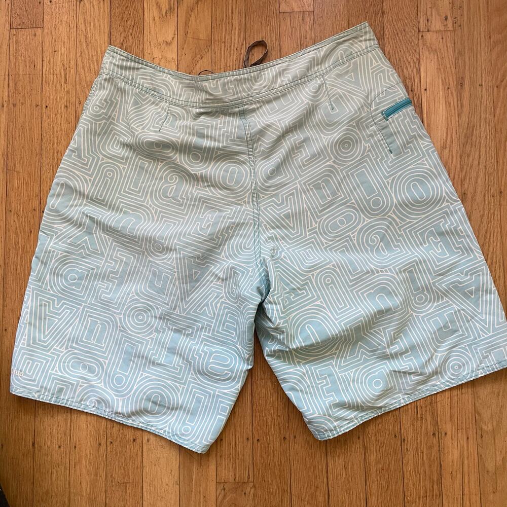Patagonia Men's Wavefarer Board Shorts Swim Trunks 34 blue white letters beach - Picture 2 of 8